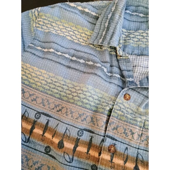 Vintage Woolrich Shirt Mens XL Blue Gold Fishing Fish Button Up Short Sleeve Top - Picture 8 of 8